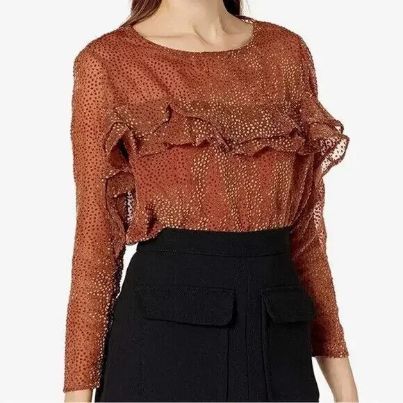 Astr The Label NWT Lucille Semi Sheer Textured Bodysuit Brown Ginger Size L - Picture 7 of 7